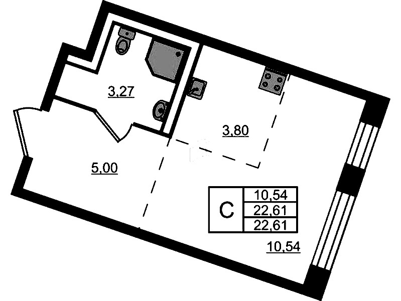 Квартира студия 22.61 м², 1/9 эт., ЖК «Квартал Лаголово»